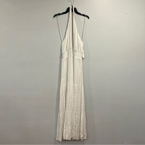 Alice + Olivia Lyndon Tiered Maxi Dress Cross Front Halter Eyelet Lace Open Back